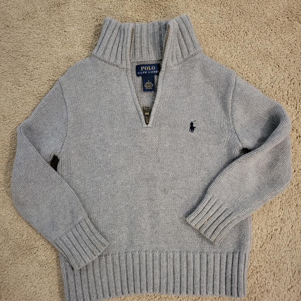 Ralph Lauren Polo Sweater Boys Size 4 Grey Zip Pullover Kids
